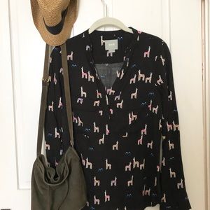Anthropologie Maeve Llama Print Henley Tunic Top